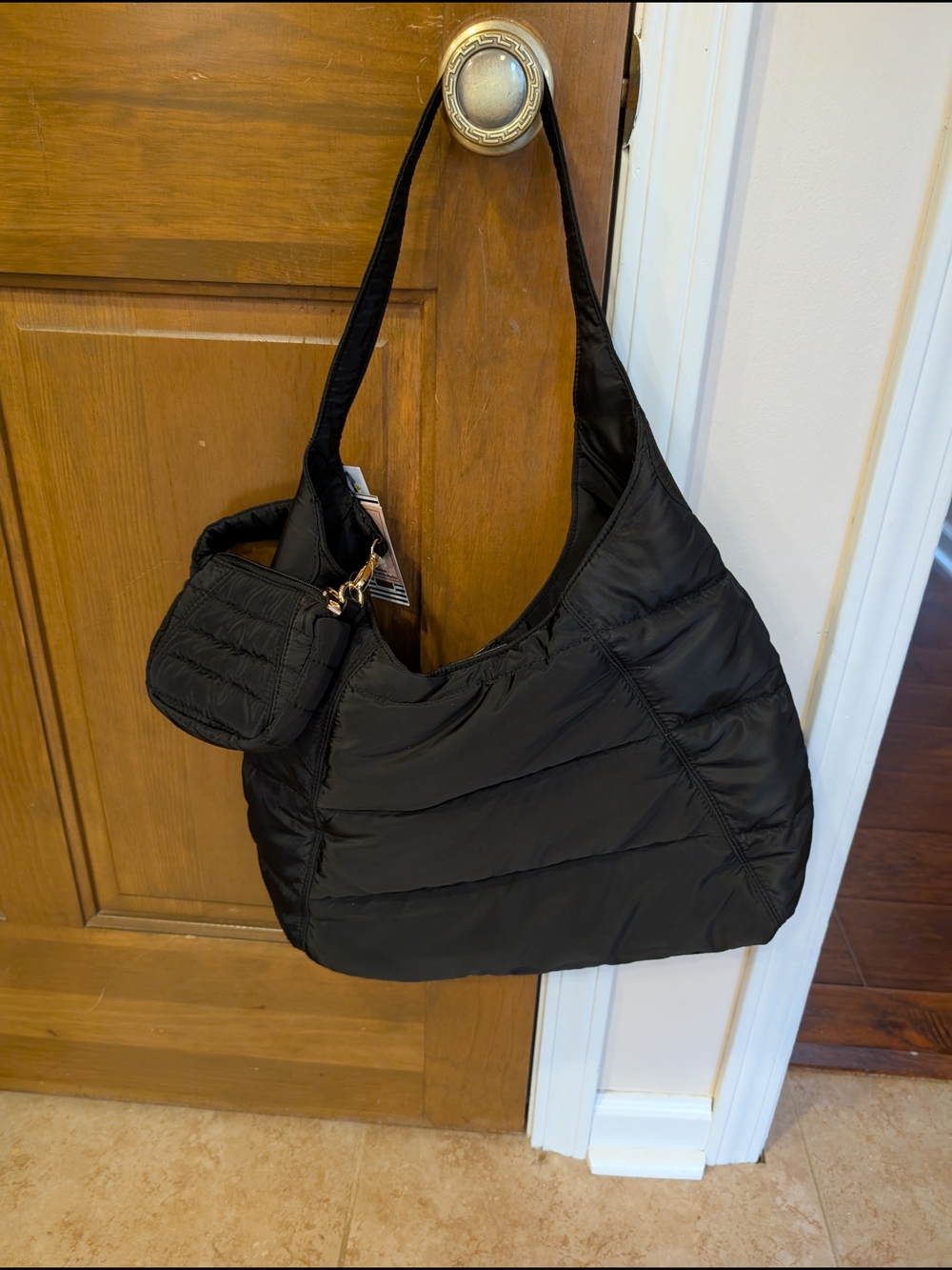 Black Quilted Hobo Shoulder Bag with Detachable Coin Pouch - Alexis Bendel